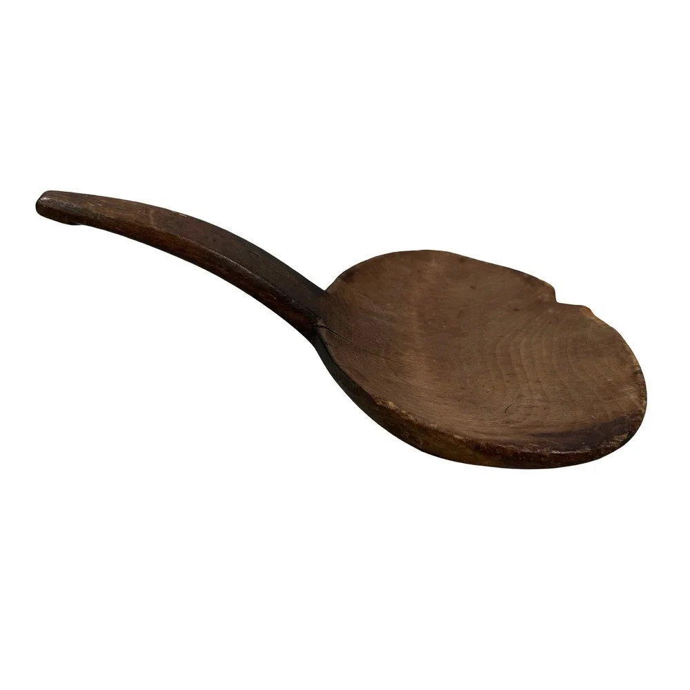 Antique Primitive Hand Carved Wooden Dough Scoop Butter Paddle Rustic Brown 8.5